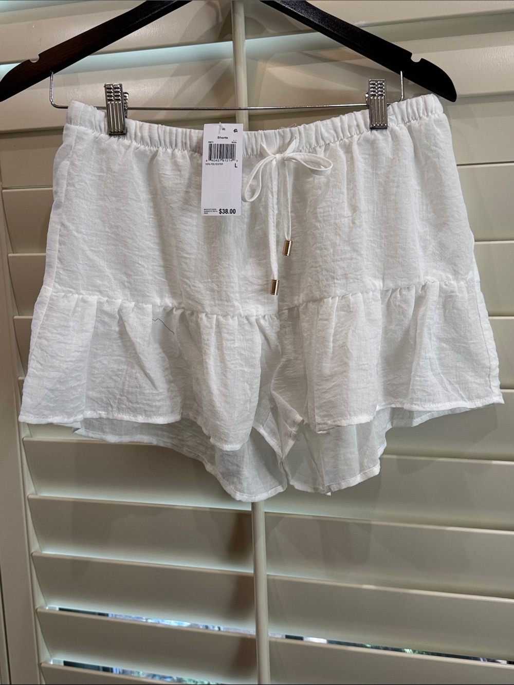 Dotti White Ruffle Linen-Blend Drawstring Shorts